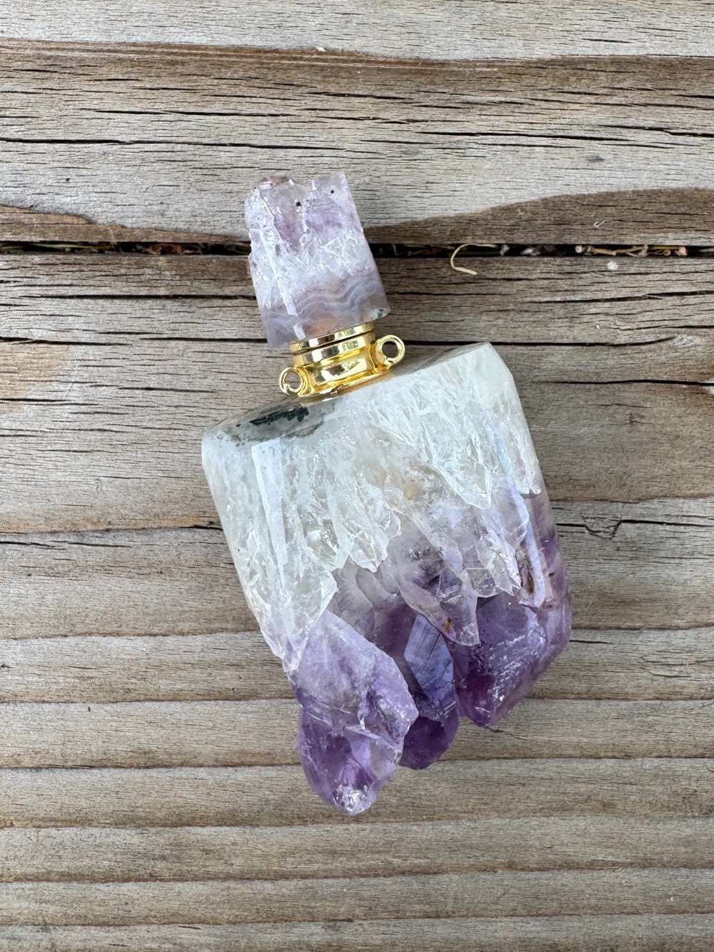 Natural Amethyst Crystal Perfume Bottle Pendant Necklace Essential Oil Boho
